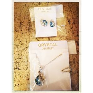 Blue crystal earrings and necklace set